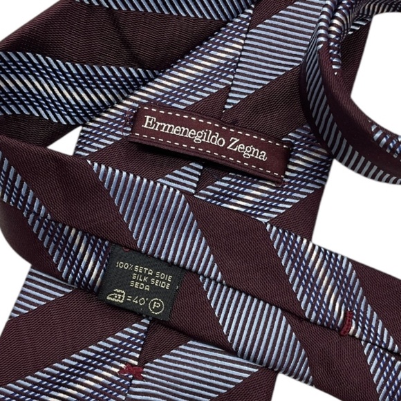 ERMENEGILDO ZEGNA COUTURE Burgundy/Blue Striped Silk LUXURY Tie ITALY - Picture 3 of 5